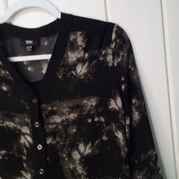 Mossimo Blouse Women XS Long Sleeve Sheer Pattern Black Gray - Picture 4 of 15